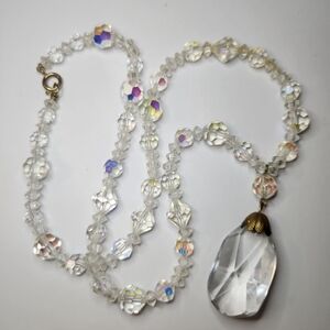 Vintage Aurora Borealis AB  necklace With Large Statement Pendant